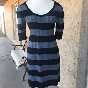 Black & Gray Striped Sweater Dress